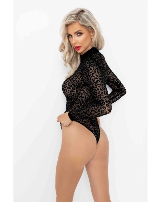 Боді Noir Handmade F287 Leopard flock bodysuit with long sleeves - M Боді Noir Handmade F287 Leopard flock bodysuit with long sleeves - M