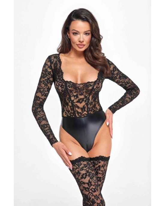 Боді Noir Handmade F296 Psyche bodysuit of lace and wetlook - S