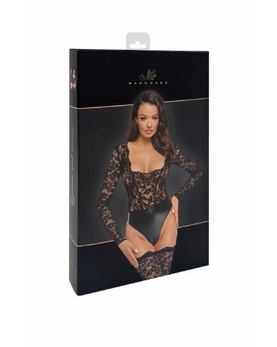 Боді Noir Handmade F296 Psyche bodysuit of lace and wetlook - M