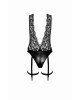 Боді Noir Handmade F297 Libido Deep-V bodysuit with collar, pearl chain and garter - S Боді Noir Handmade F297 Libido Deep-V bodysuit with collar, pearl chain and garter - S