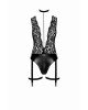 Боді Noir Handmade F297 Libido Deep-V bodysuit with collar, pearl chain and garter - L Боді Noir Handmade F297 Libido Deep-V bodysuit with collar, pearl chain and garter - L