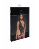 Боді Noir Handmade F297 Libido Deep-V bodysuit with collar, pearl chain and garter - XL Боді Noir Handmade F297 Libido Deep-V bodysuit with collar, pearl chain and garter - XL