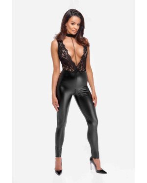 Комбінезон Noir Handmade F298 Libido Deep-V catsuit with collar and pearl chain - 3XL