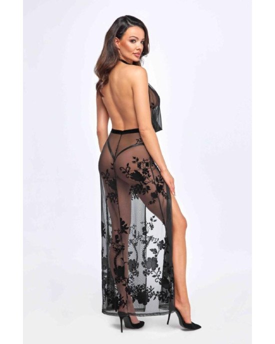 Сукня Noir Handmade F312 Divinity long flocked mesh dress with open back - S Сукня Noir Handmade F312 Divinity long flocked mesh dress with open back - S