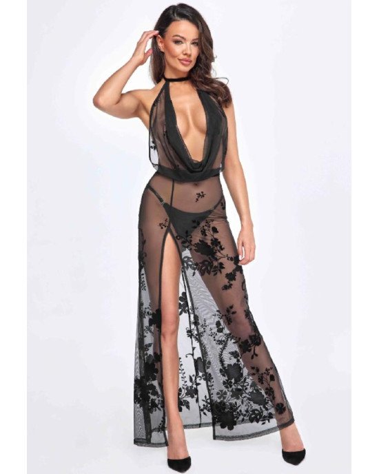 Сукня Noir Handmade F312 Divinity long flocked mesh dress with open back - 3XL