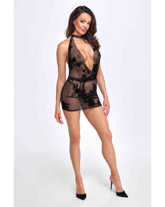 Сукня Noir Handmade F313 Mythos mini flocked mesh dress with jewelry rhinestone chain - XL Сукня Noir Handmade F313 Mythos mini flocked mesh dress with jewelry rhinestone chain - XL