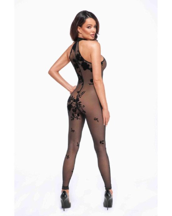 Бодістокінг Noir Handmade F315 Ego flocked mesh halter catsuit - S Бодістокінг Noir Handmade F315 Ego flocked mesh halter catsuit - S