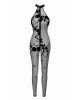 Бодістокінг Noir Handmade F315 Ego flocked mesh halter catsuit - M Бодістокінг Noir Handmade F315 Ego flocked mesh halter catsuit - M