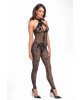 Бодістокінг Noir Handmade F315 Ego flocked mesh halter catsuit - XL Бодістокінг Noir Handmade F315 Ego flocked mesh halter catsuit - XL