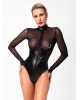 Боді Noir Handmade F321 Edge wetlook and mesh body with rings - XL Боді Noir Handmade F321 Edge wetlook and mesh body with rings - XL