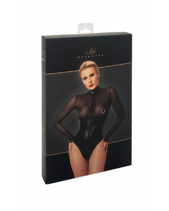 Боді Noir Handmade F321 Edge wetlook and mesh body with rings - 3XL Боді Noir Handmade F321 Edge wetlook and mesh body with rings - 3XL