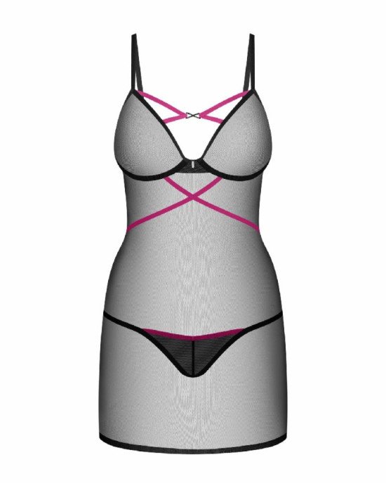 Пеньюар Obsessive Novenes chemise & thong XL/2XL Пеньюар Obsessive Novenes chemise & thong XL/2XL