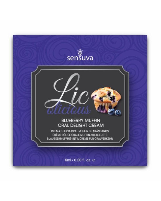 Пробник гелю для мінету Sensuva Lic-o-licious Blueberry Muffin (6 мл), оліїстий, без цукру Пробник гелю для мінету Sensuva Lic-o-licious Blueberry Muffin (6 мл), оліїстий, без цукру