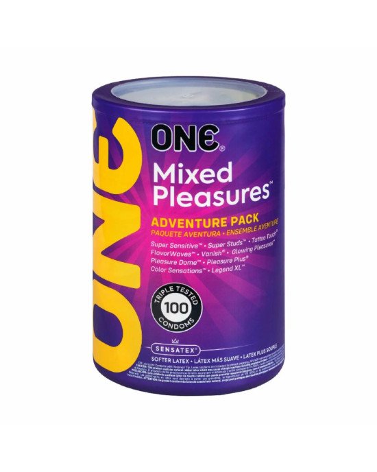 Набір презервативів ONE Mixed Pleasures 100 шт, мегапак тюб Набір презервативів ONE Mixed Pleasures 100 шт, мегапак тюб