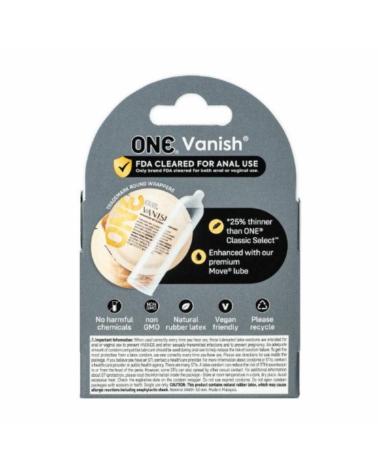 Презервативи ONE Vanish Hyperthin 3 шт, картонна коробка