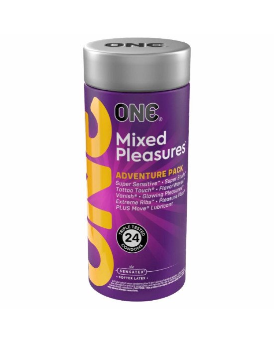 Презервативи ONE Mixed Pleasures 24 шт, подарункова упаковка тюб Презервативи ONE Mixed Pleasures 24 шт, подарункова упаковка тюб