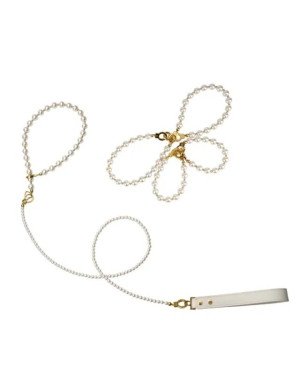 Перлинний нашийник з повідцем та наручниками LOCKINK Pearl Bondage & Restraint Set