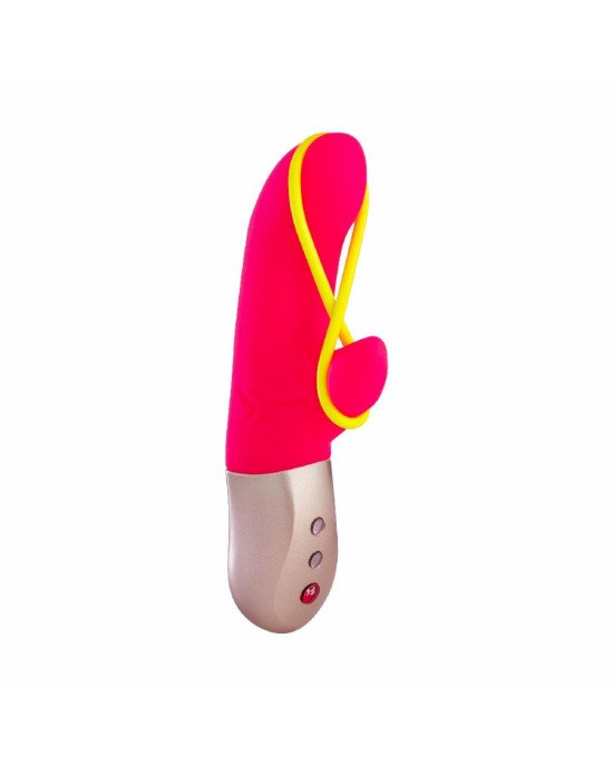Мінівібратор-кролик зі стимулювальною стрічкою Fun Factory AMORINO pink/neon yellow, стрічка знімна Мінівібратор-кролик зі стимулювальною стрічкою Fun Factory AMORINO pink/neon yellow, стрічка знімна