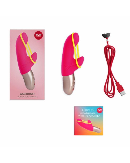 Мінівібратор-кролик зі стимулювальною стрічкою Fun Factory AMORINO pink/neon yellow, стрічка знімна Мінівібратор-кролик зі стимулювальною стрічкою Fun Factory AMORINO pink/neon yellow, стрічка знімна
