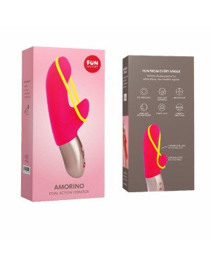 Мінівібратор-кролик зі стимулювальною стрічкою Fun Factory AMORINO pink/neon yellow, стрічка знімна Мінівібратор-кролик зі стимулювальною стрічкою Fun Factory AMORINO pink/neon yellow, стрічка знімна