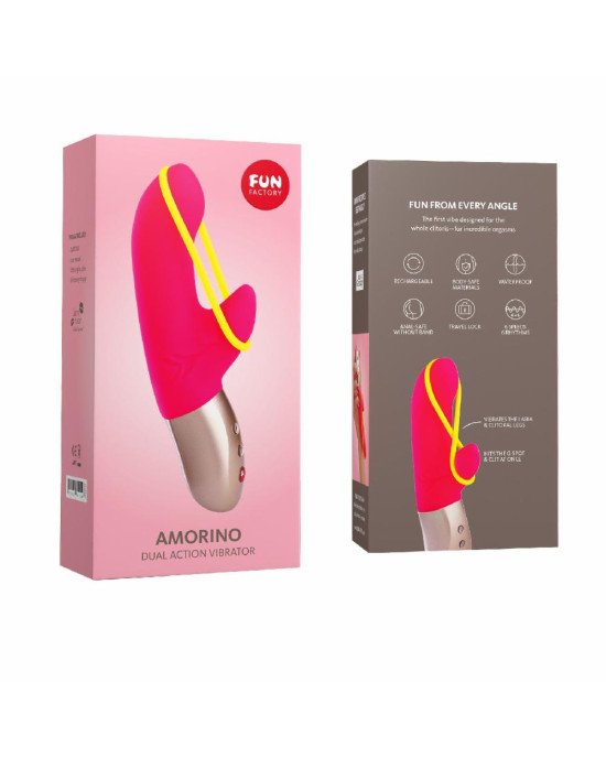 Мінівібратор-кролик зі стимулювальною стрічкою Fun Factory AMORINO pink/neon yellow, стрічка знімна Мінівібратор-кролик зі стимулювальною стрічкою Fun Factory AMORINO pink/neon yellow, стрічка знімна