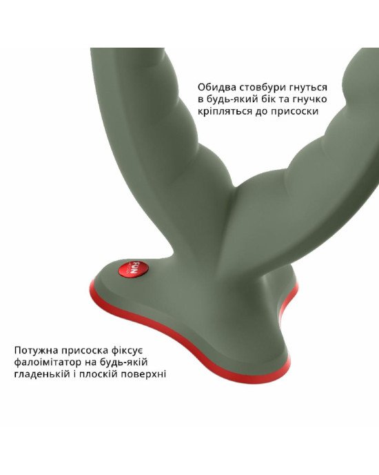 Подвійний фалоімітатор Fun Factory RYDE wild olive, гнучкі стовбури, присоска Подвійний фалоімітатор Fun Factory RYDE wild olive, гнучкі стовбури, присоска