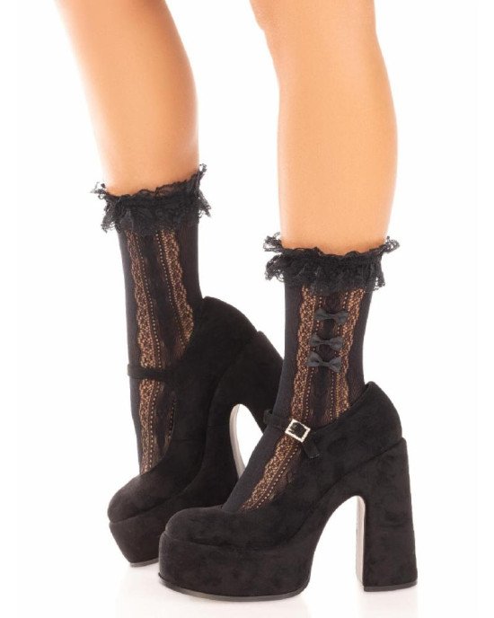 Шкарпетки ажурні з рюшами Leg Avenue Mini Bow Lace Anklet Black Шкарпетки ажурні з рюшами Leg Avenue Mini Bow Lace Anklet Black