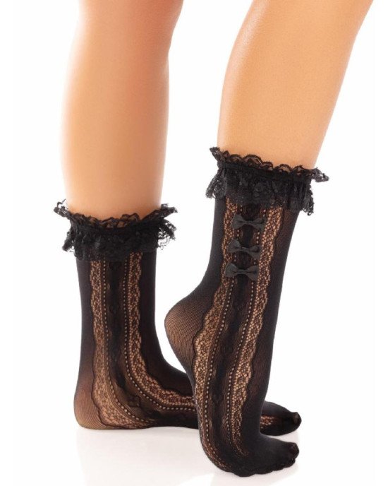 Шкарпетки ажурні з рюшами Leg Avenue Mini Bow Lace Anklet Black Шкарпетки ажурні з рюшами Leg Avenue Mini Bow Lace Anklet Black