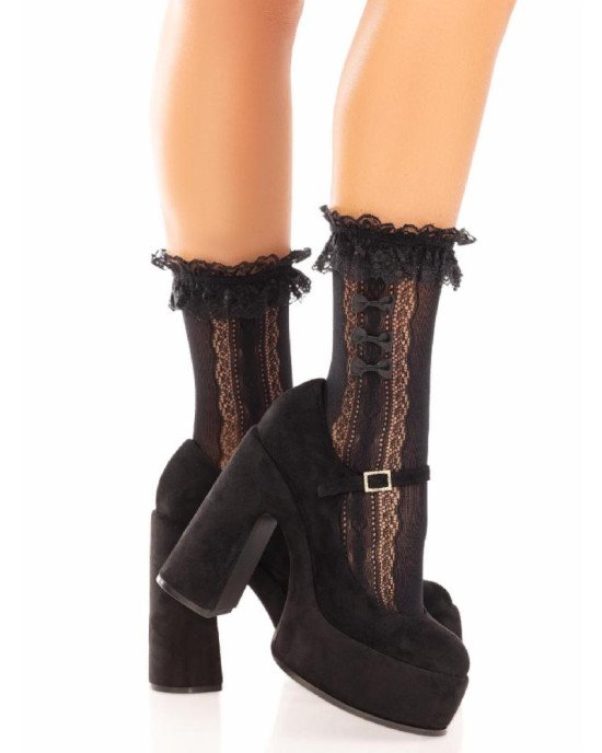 Шкарпетки ажурні з рюшами Leg Avenue Mini Bow Lace Anklet Black Шкарпетки ажурні з рюшами Leg Avenue Mini Bow Lace Anklet Black