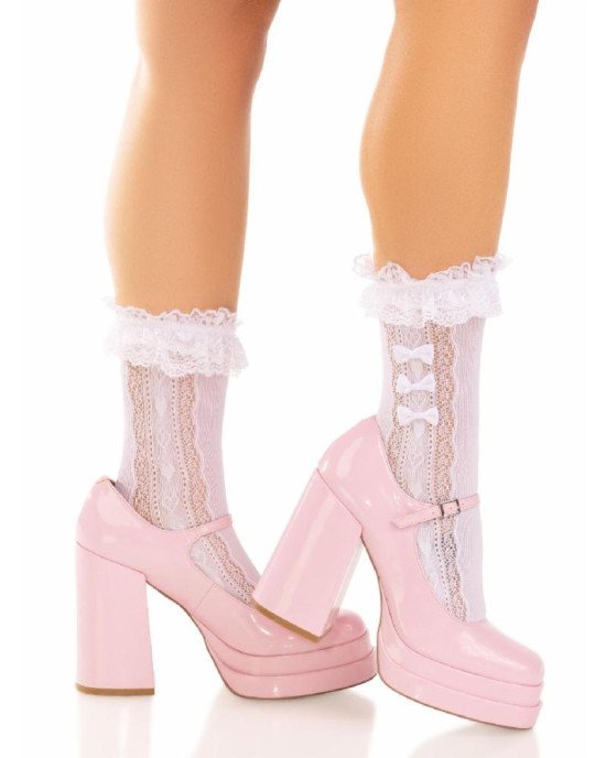 Шкарпетки ажурні з рюшами Leg Avenue Mini Bow Lace Anklet White Шкарпетки ажурні з рюшами Leg Avenue Mini Bow Lace Anklet White