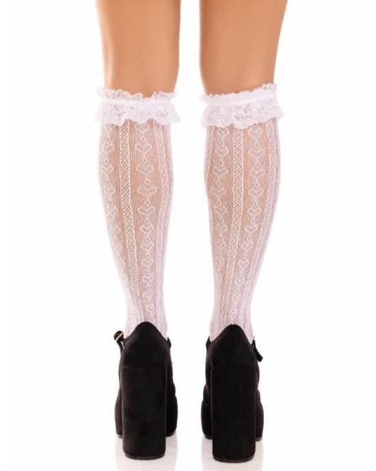 Шкарпетки ажурні з рюшами Leg Avenue Sweetheart Ruffle Cuff Knee Highs White, високі Шкарпетки ажурні з рюшами Leg Avenue Sweetheart Ruffle Cuff Knee Highs White, високі