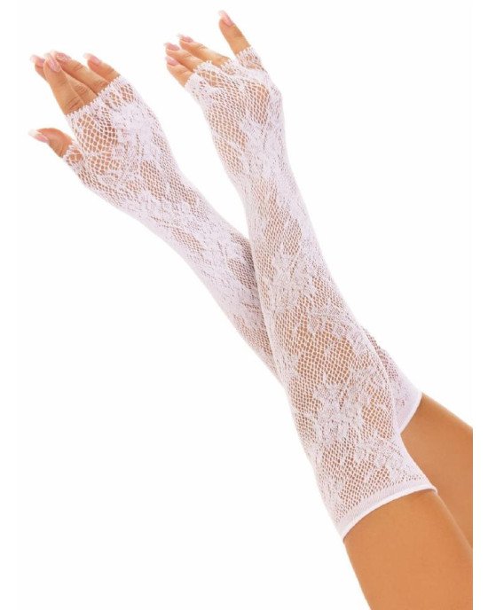 Мітенки Leg Avenue Lace Opera Length Fingerless Gloves White Мітенки Leg Avenue Lace Opera Length Fingerless Gloves White