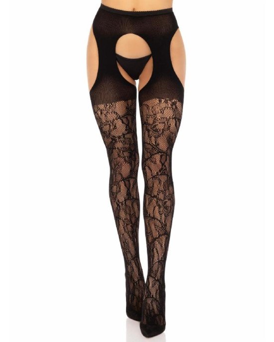 Панчохи Leg Avenue Eyelet lace suspender hose Black One Size Панчохи Leg Avenue Eyelet lace suspender hose Black One Size