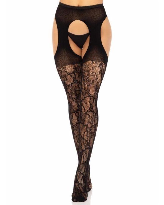 Панчохи Leg Avenue Eyelet lace suspender hose Black One Size Панчохи Leg Avenue Eyelet lace suspender hose Black One Size