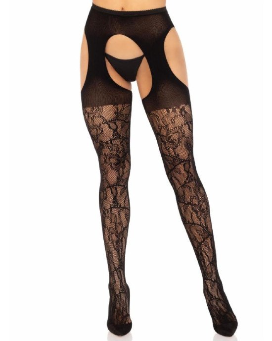 Панчохи Leg Avenue Eyelet lace suspender hose Black One Size Панчохи Leg Avenue Eyelet lace suspender hose Black One Size