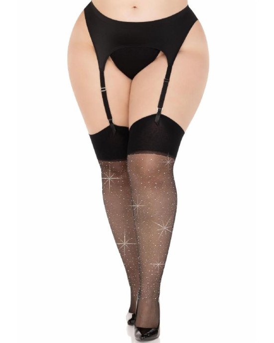 Панчохи Leg Avenue Wide Top Rhinestone Sheer Stockings Black 1X/2X Панчохи Leg Avenue Wide Top Rhinestone Sheer Stockings Black 1X/2X