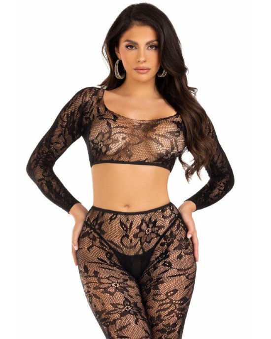 Комплект Leg Avenue Crop top & footless tights Black One Size Комплект Leg Avenue Crop top & footless tights Black One Size