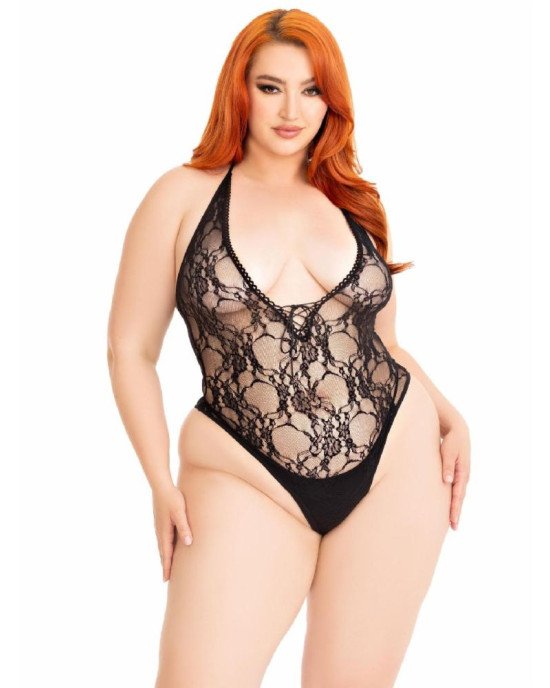 Боді Leg Avenue Floral lace deep-V teddy Black 1X/2X Боді Leg Avenue Floral lace deep-V teddy Black 1X/2X