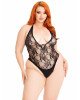 Боді Leg Avenue Floral lace deep-V teddy Black 1X/2X Боді Leg Avenue Floral lace deep-V teddy Black 1X/2X