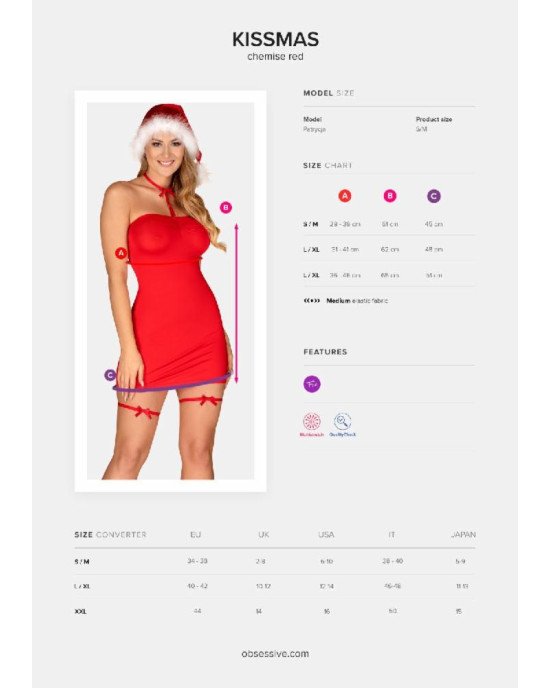 Сорочка Obsessive Kissmas chemise red S/M Сорочка Obsessive Kissmas chemise red S/M