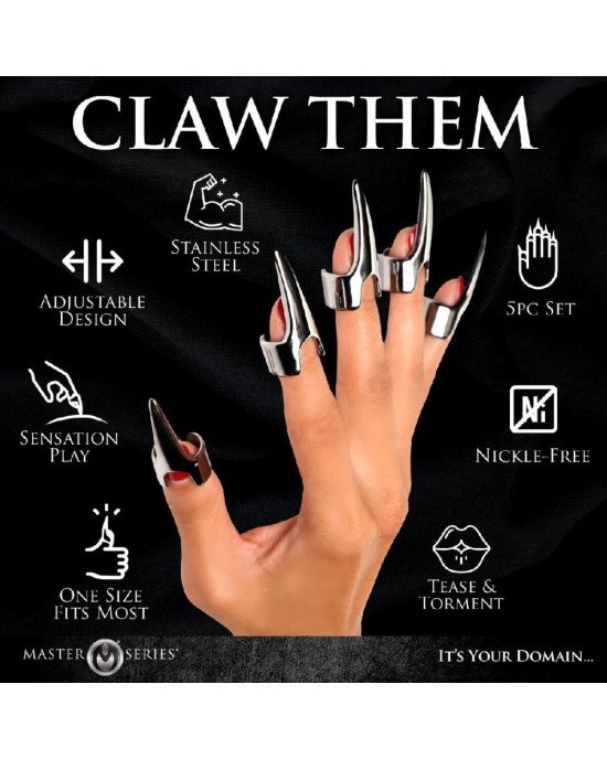 Набір кілець з кігтями Master Series Five-Piece Sensation Claw Rings - Silver Набір кілець з кігтями Master Series Five-Piece Sensation Claw Rings - Silver