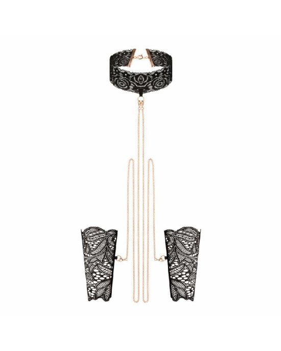 Мереживні наручники та комір Rosy Gold - Lace Cuffs and Collar - Black Мереживні наручники та комір Rosy Gold - Lace Cuffs and Collar - Black