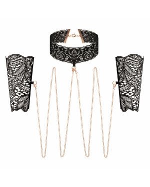 Мереживні наручники та комір Rosy Gold - Lace Cuffs and Collar - Black
