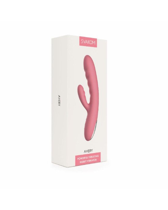 Вібратор-кролик Svakom Avery Strawberry Pink зі стовбуром, що рухається, рух вперед-назад Вібратор-кролик Svakom Avery Strawberry Pink зі стовбуром, що рухається, рух вперед-назад
