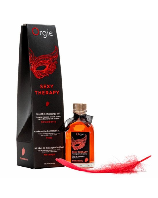 Набір для масажу Orgie – Sexy Therapy Strawberry (100 мл), їстівна розігрівальна олія + пір’їнка Набір для масажу Orgie – Sexy Therapy Strawberry (100 мл), їстівна розігрівальна олія + пір’їнка