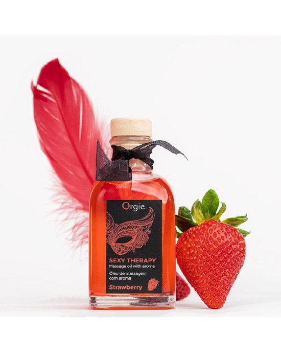 Набір для масажу Orgie – Sexy Therapy Strawberry (100 мл), їстівна розігрівальна олія + пір’їнка Набір для масажу Orgie – Sexy Therapy Strawberry (100 мл), їстівна розігрівальна олія + пір’їнка