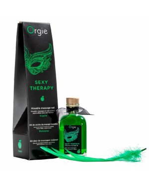 Набір для масажу Orgie – Sexy Therapy Apple (100 мл), їстівна розігрівальна олія + пір’їнка