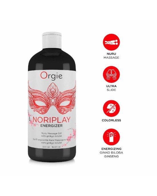 Гель для NURU-масажу Orgie – Noriplay Energizer (500 мл), екстракт гінкго білоба, захисне простирадло