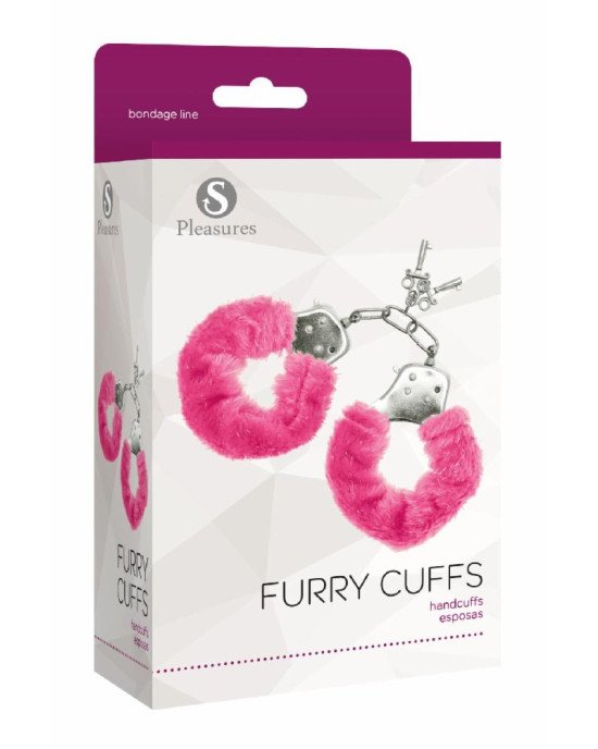 Наручники S Pleasures Furry Cuffs Pink з пухнастим оздобленням, 2 ключі в комплекті