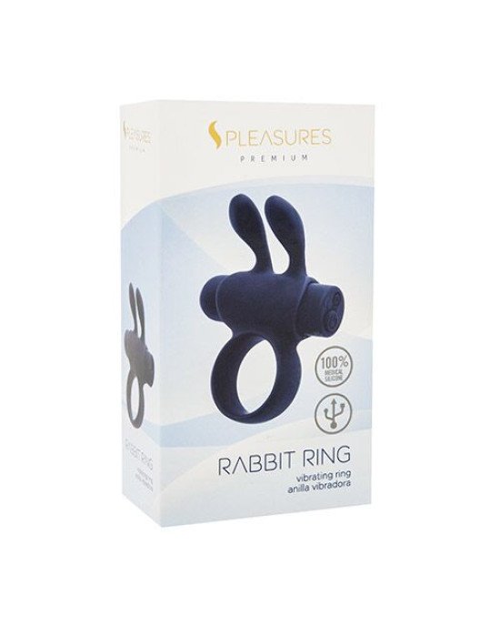 Ерекційне віброкільце S Pleasures Premium Rabbit Ring, чорне, зі знімною віброкулею та вушками Ерекційне віброкільце S Pleasures Premium Rabbit Ring, чорне, зі знімною віброкулею та вушками
